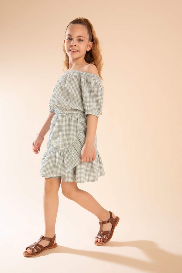 DEFACTO DEFACTO Girl Square Neck Short Sleeve Check Print Blouse & Skirt Set