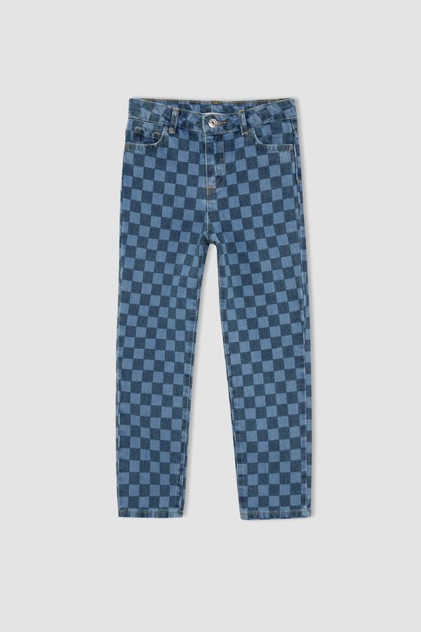 DEFACTO DEFACTO Girl Straight Fit Check Print Jean Trousers