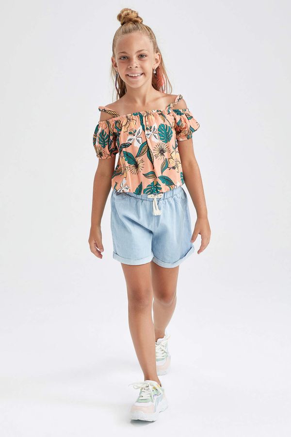 DEFACTO DEFACTO Girl Strappy Short Sleeve Tropical Printed Blouse