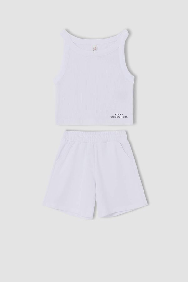 DEFACTO DEFACTO Girl Text Printed Cropped Tank Top And Shorts Set