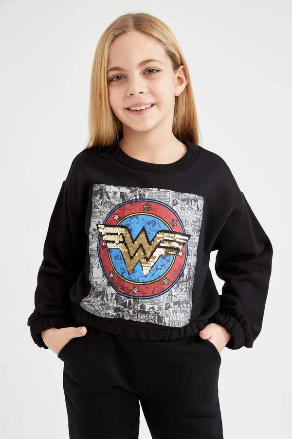 DEFACTO DEFACTO Girl Wonder Woman Crop Crew Neck Sweatshirt