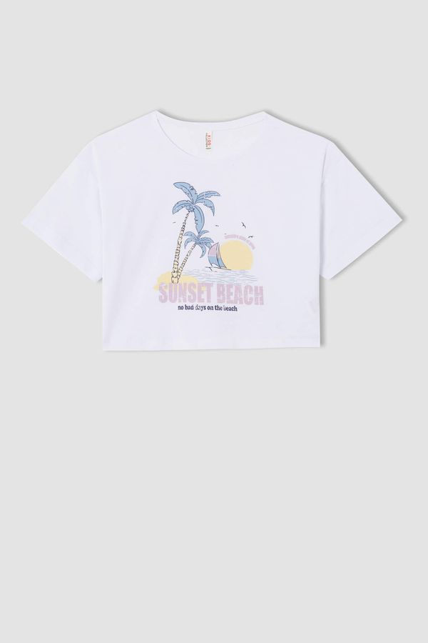 DEFACTO DEFACTO Girl's Printed Short Sleeve Crop T-Shirt