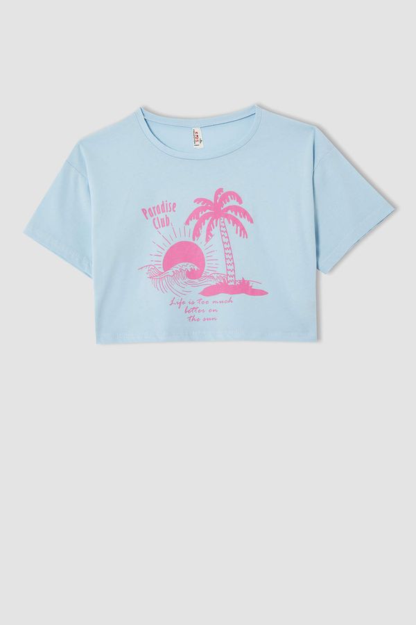 DEFACTO DEFACTO Girl's Printed Short Sleeve Crop T-Shirt