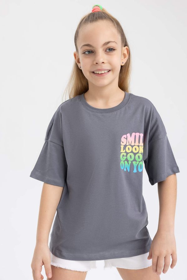 DEFACTO DEFACTO Girls Relax Fit Back Printed Short Sleeve T-Shirt