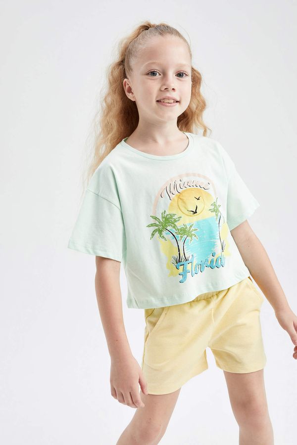 DEFACTO DEFACTO Girl's Relax Fit Touch Light Crop Short Sleeve T-Shirt