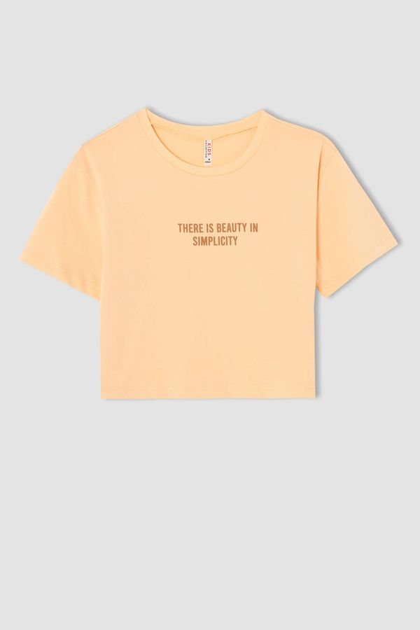 DEFACTO DEFACTO Girl's Text Printed Crop Short Sleeve T-Shirt