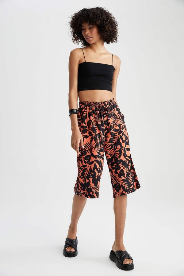 DEFACTO DEFACTO High Waisted Floral Print Viscose Crop Chinos