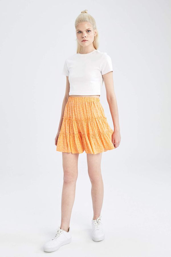 DEFACTO DEFACTO High Waisted Floral Print Viscose Mini Skirt