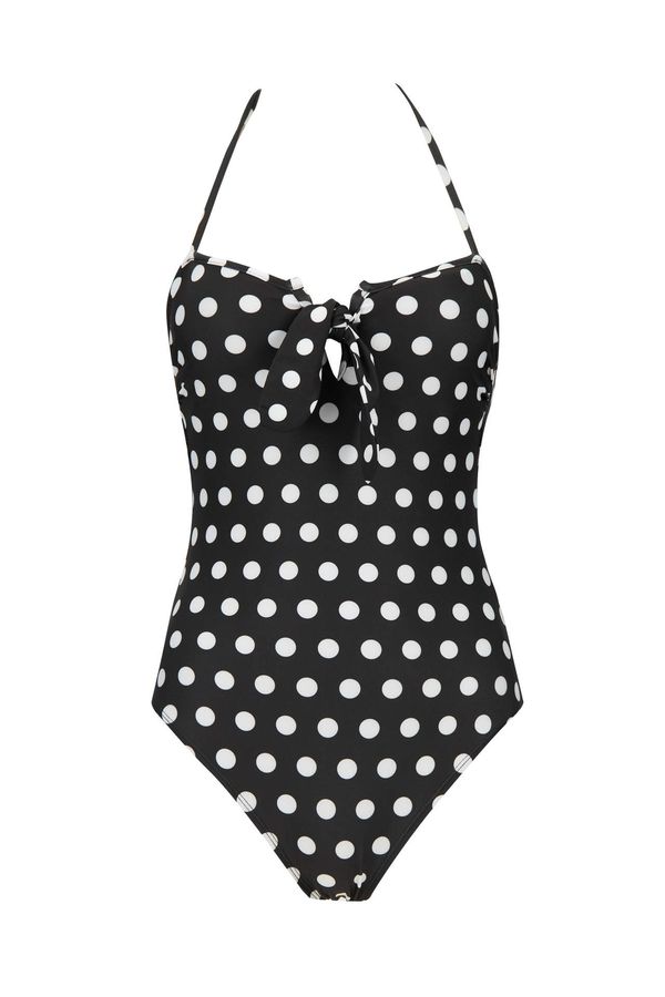 DEFACTO DEFACTO Lace-Up Heart Collar Polka Dot Patterned Swimsuit