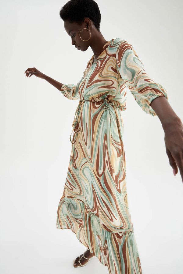 DEFACTO DEFACTO Long Sleeve Colour Block Printed Midi Dress