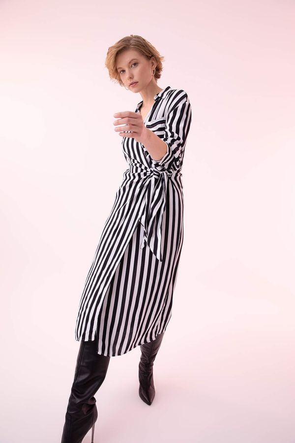 DEFACTO DEFACTO Long Sleeve Striped Maxi Viscose Dress