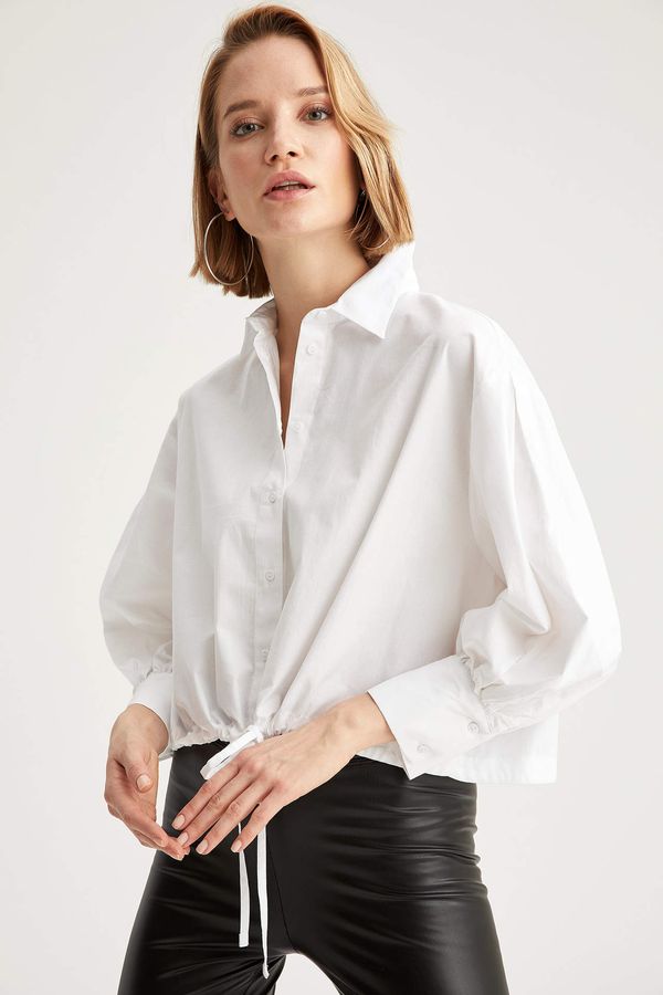 DEFACTO DEFACTO Long-Sleeved Cropped Fit Shirt Neck Tie Shirt