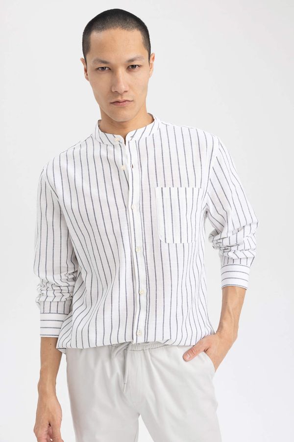 DEFACTO DEFACTO Modern Fit Straight Collar Line Pattern Long Sleeve Shirt