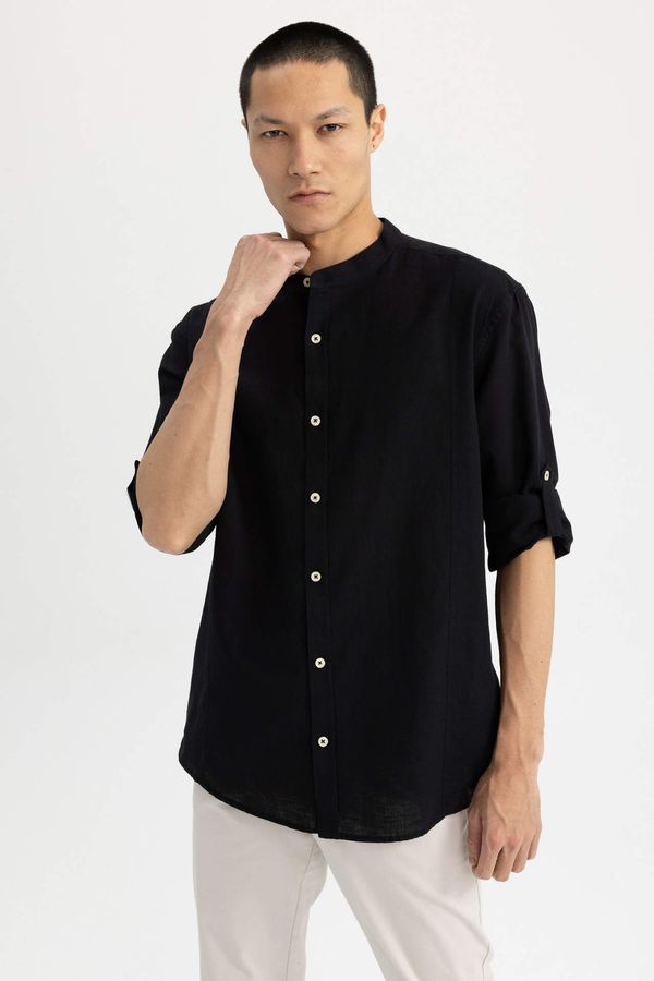DEFACTO DEFACTO Modern Fit Straight Collar Long Sleeve Linen Shirt