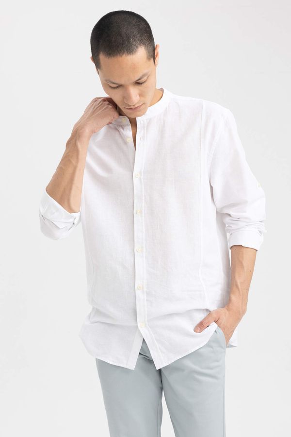 DEFACTO DEFACTO Modern Fit Straight Collar Long Sleeve Linen Shirt