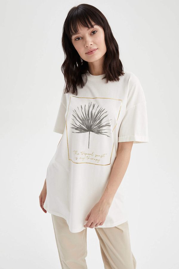 DEFACTO DEFACTO Modest- Relaxed Fit Printed Short Sleeve Tunic T-Shirt