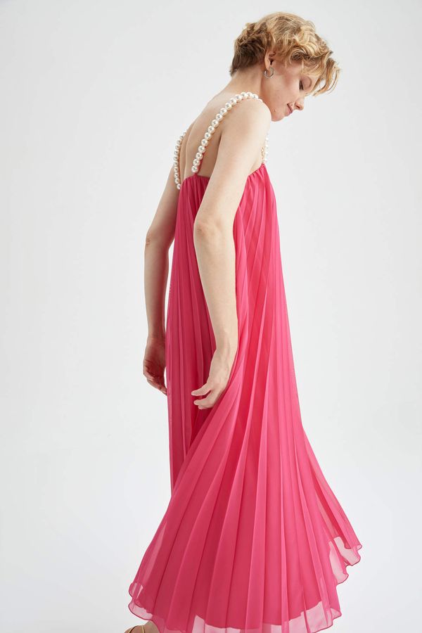 DEFACTO DEFACTO Nihan Peker Design Pearl Detailed Strap Pleated Midi Dress