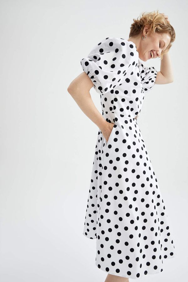 DEFACTO DEFACTO Nihan Peker Design Polka Dot Patterned Bow Detailed Midi Dress