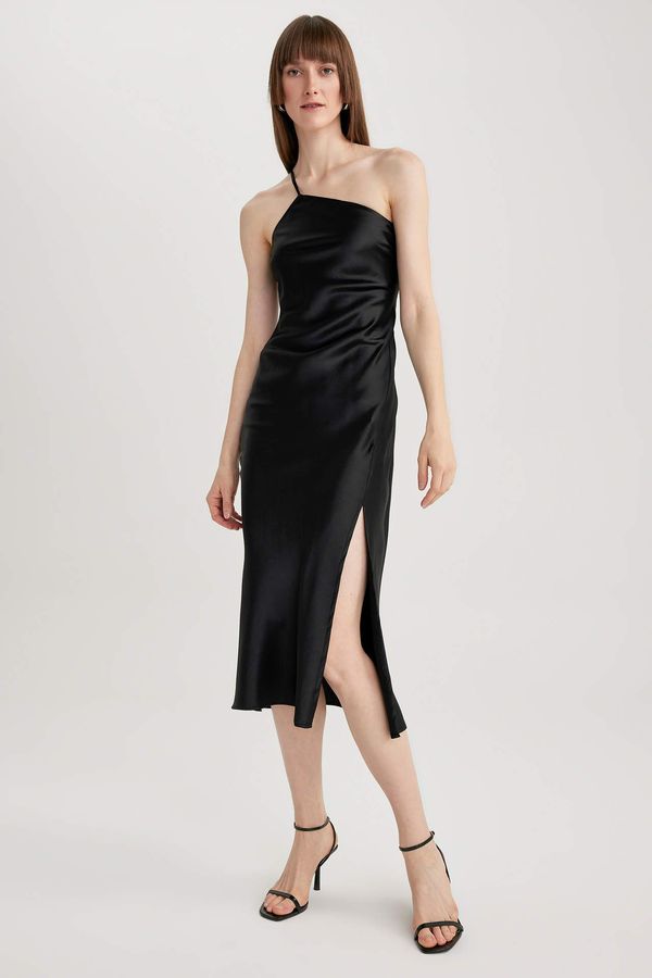 DEFACTO DEFACTO One-Shoulder Satin Slit Midi Dress