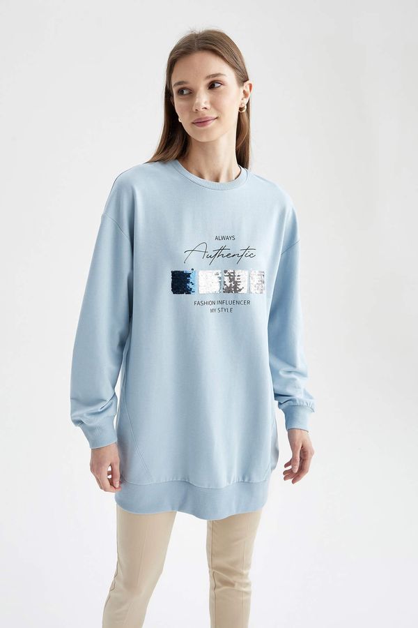 DEFACTO DEFACTO Overisize Fit Slogan Printed Crew Neck Sweatshirt Tunic