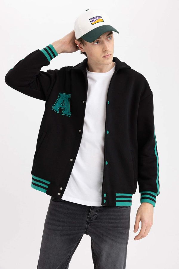 DEFACTO DEFACTO Oversize Fit College Collar Bomber Inside Soft Fluffy Cardigan