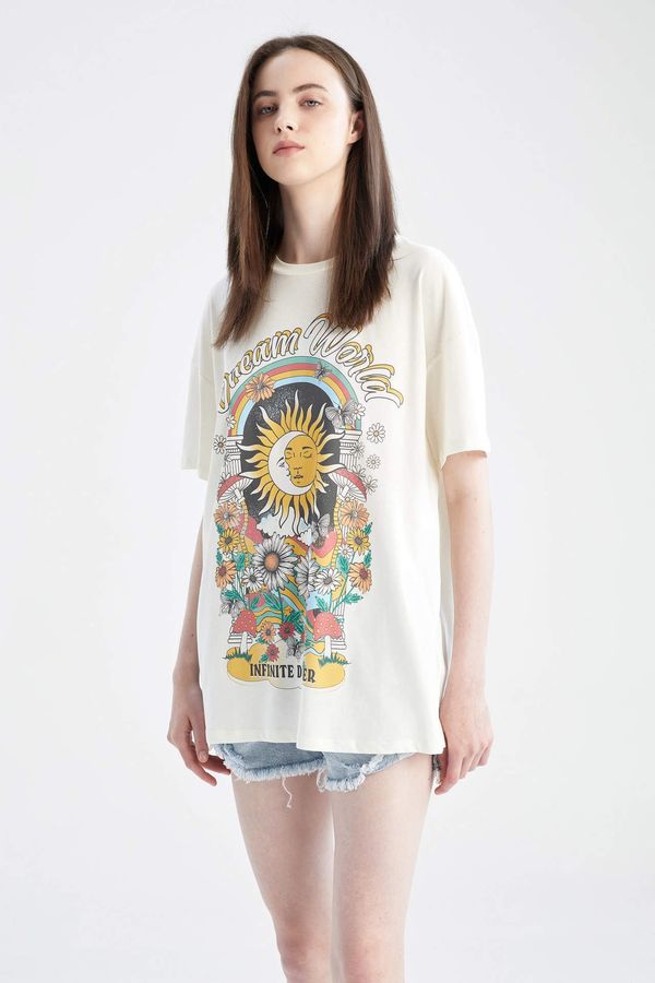 DEFACTO DEFACTO Oversize Fit Crew Neck Printed Short Sleeve T-Shirt