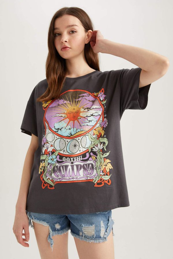 DEFACTO DEFACTO Oversize Fit Crew Neck Printed Short Sleeve T-Shirt