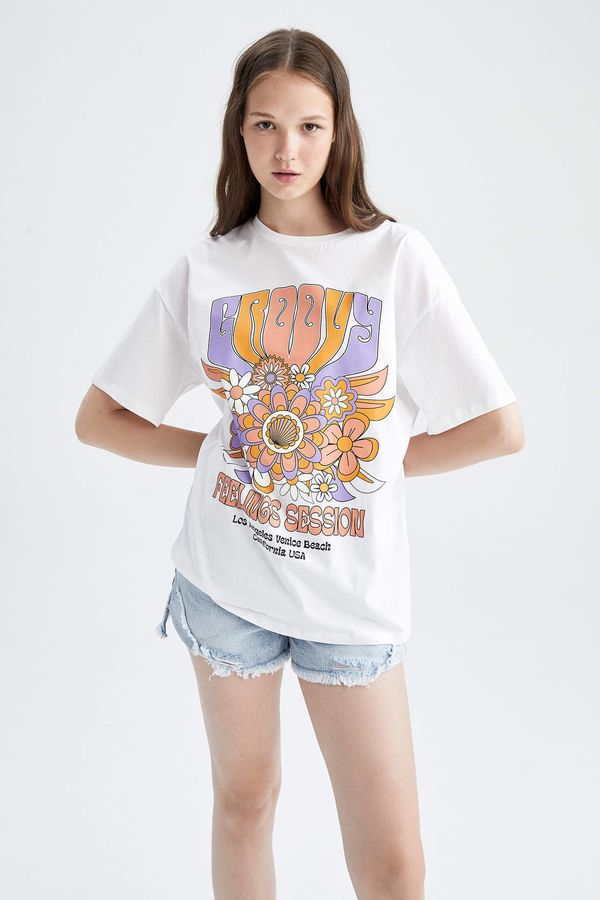 DEFACTO DEFACTO Oversize Fit Crew Neck Printed Short Sleeve T-Shirt