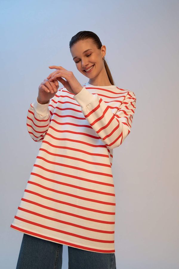 DEFACTO DEFACTO Oversize Fit Crew Neck Striped Sweatshirt Tunic