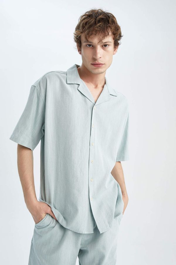 DEFACTO DEFACTO Oversize Fit Cropped Collar Cotton Short Sleeve Shirt