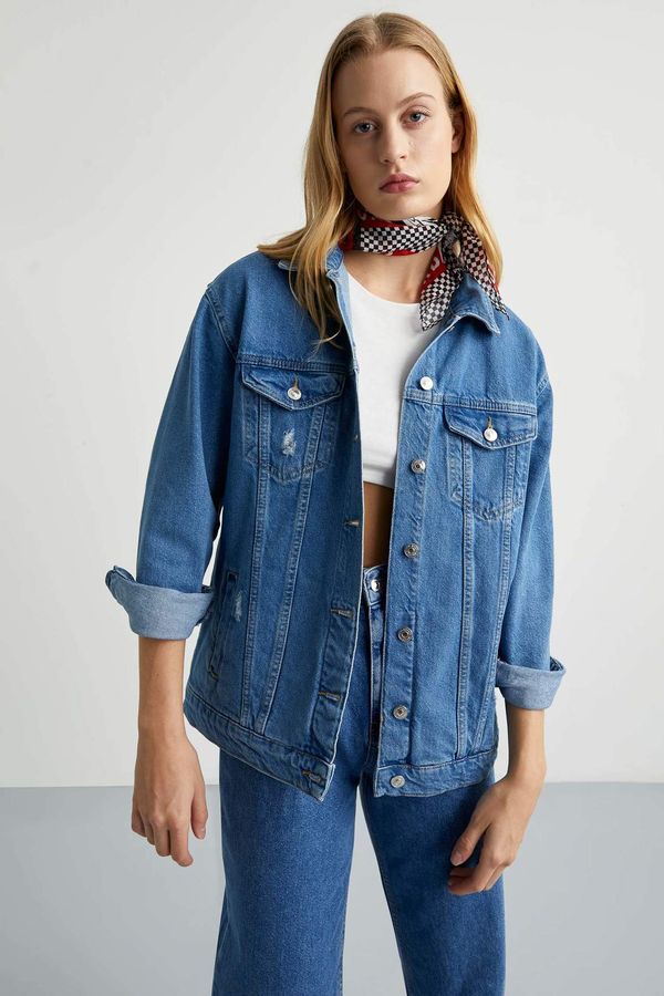 DEFACTO DEFACTO Oversize Fit Distressed Jean Jacket