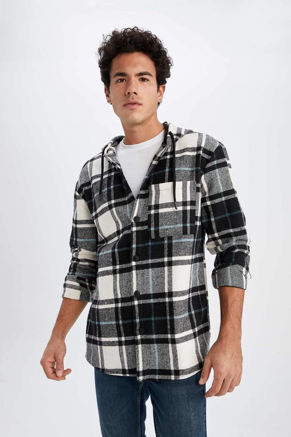DEFACTO DEFACTO Oversize Fit Hooded Flannel Long Sleeve Shirt
