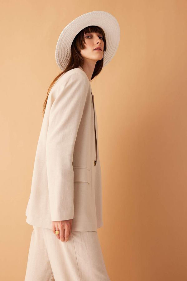 DEFACTO DEFACTO Oversize Fit Linen Blend Blazer