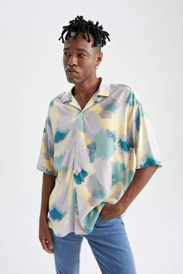 DEFACTO DEFACTO Oversize Fit Patterned Short Sleeve Viscose Shirt