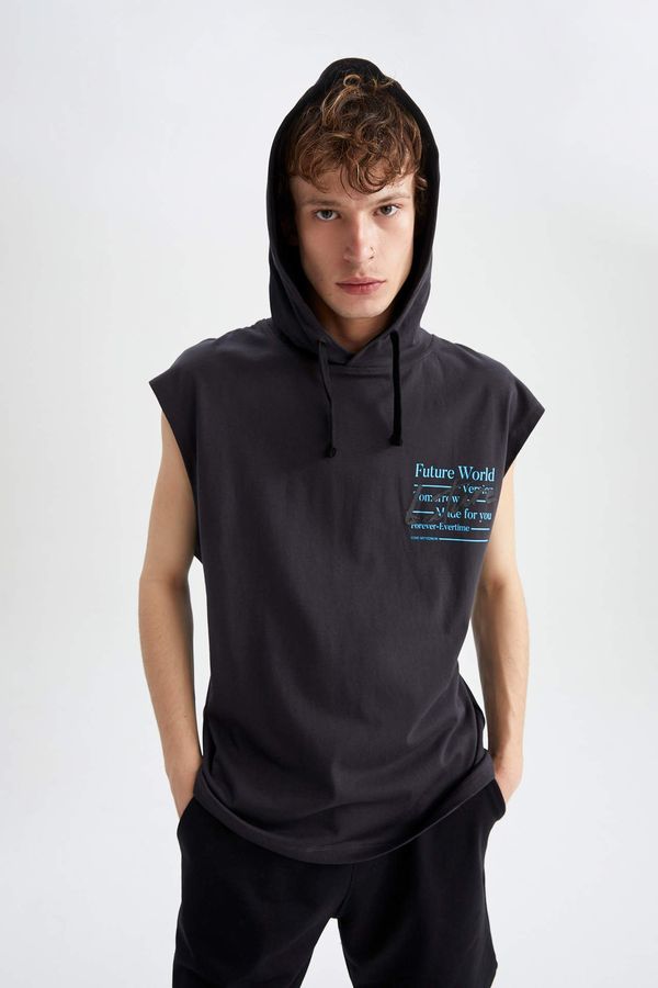 DEFACTO DEFACTO Oversize Fit Printed Hooded Short Sleeve Athlete