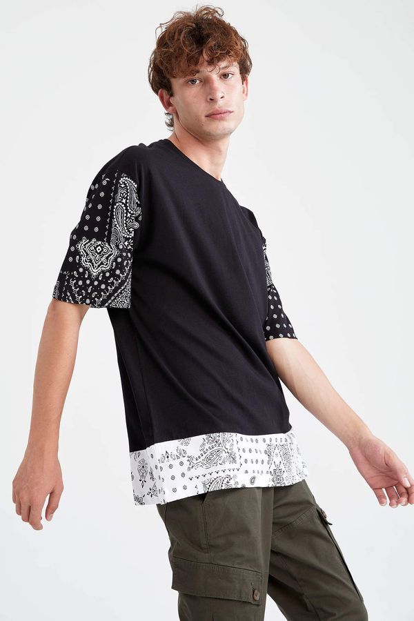 DEFACTO DEFACTO Oversize Fit Short Sleeve Boat Neck Patterned T Shirt