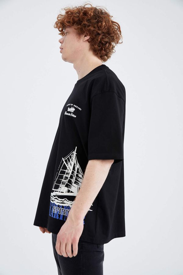 DEFACTO DEFACTO Oversize Fit Short Sleeve Marine Printed T-Shirt