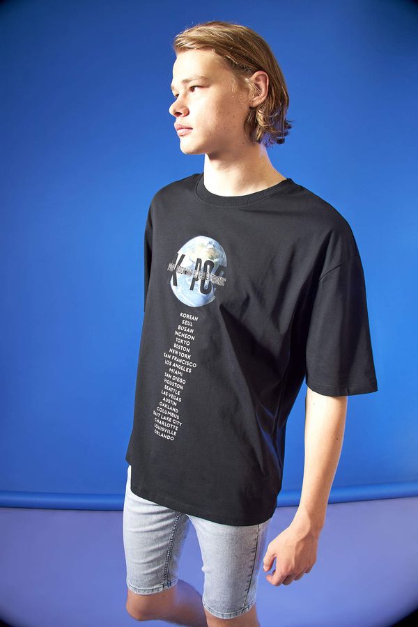 DEFACTO DEFACTO Oversized Short Sleeve Earth Print T-Shirt