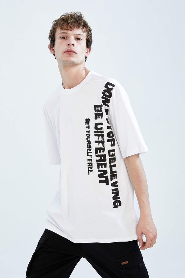 DEFACTO DEFACTO Oversized Short Sleeve One Side Slogan Print T-Shirt