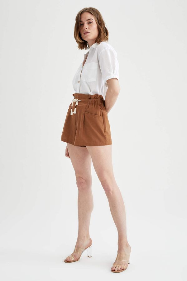 DEFACTO DEFACTO Paper Bag High Waist Linen Blend Bermuda Shorts