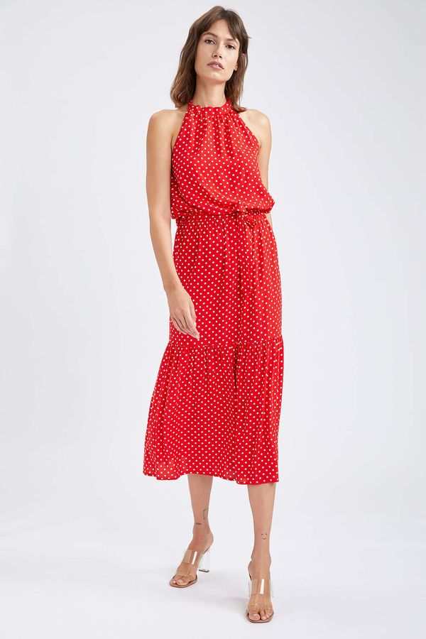 DEFACTO DEFACTO Patterned High Neck Cinched Waist Midi Dress