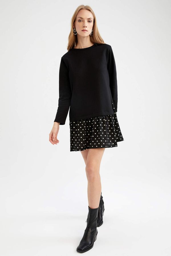 DEFACTO DEFACTO Patterned Ruffle Skirt Detailed Sweat Dress