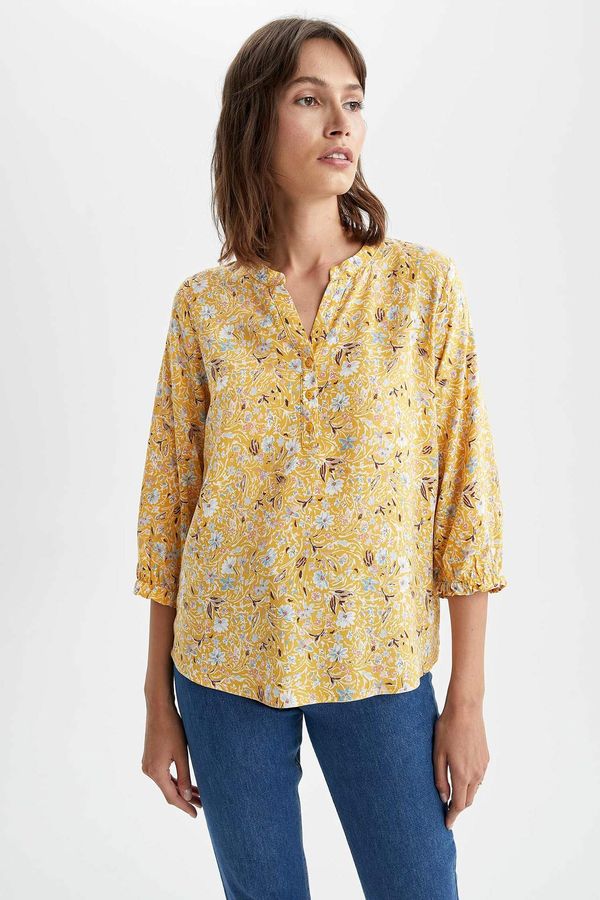 DEFACTO DEFACTO Printed Collar Shirt With Ruffle Detailed Cuffs
