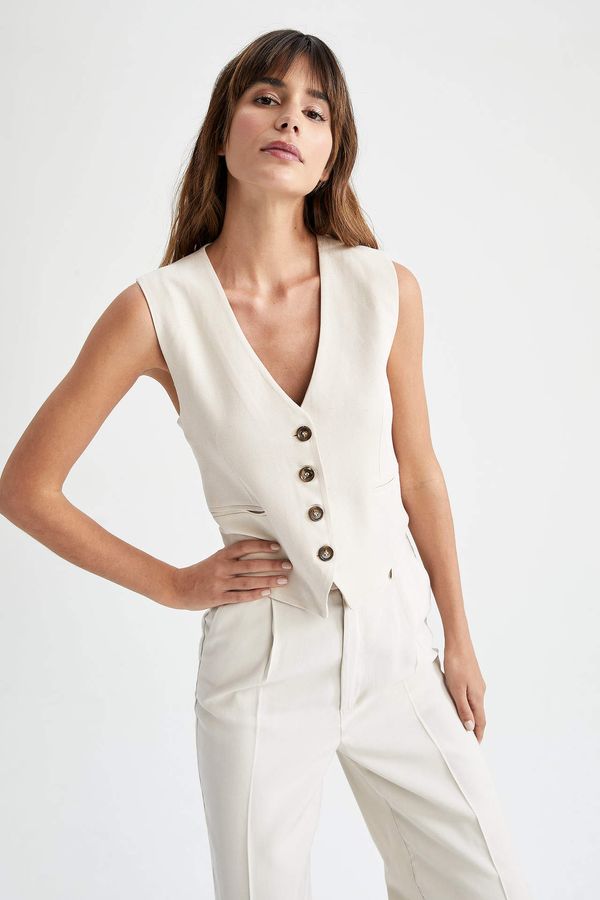 DEFACTO DEFACTO Regular Fit Buttoned Linen Blend Vest