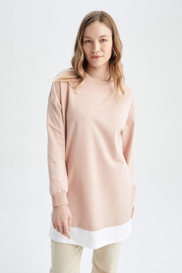 DEFACTO DEFACTO Regular Fit Crew Neck Hem Piece Detailed Sweatshirt Tunic