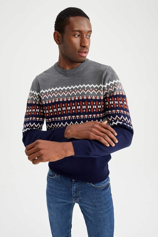 DEFACTO DEFACTO Regular Fit Crew Neck Patterned Knitwear Pullover