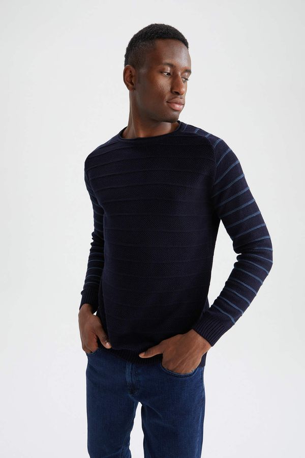 DEFACTO DEFACTO Regular Fit Crew Neck Sleeves Line Patterned Knitwear Sweater
