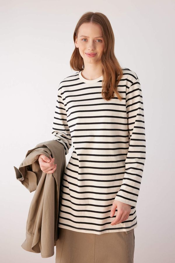DEFACTO DEFACTO Regular Fit Crew Neck Striped Long Sleeve Tunic
