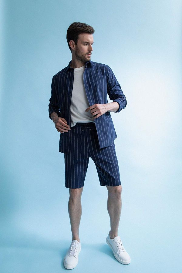 DEFACTO DEFACTO Regular Fit Linen Blended Striped Bermuda Shorts