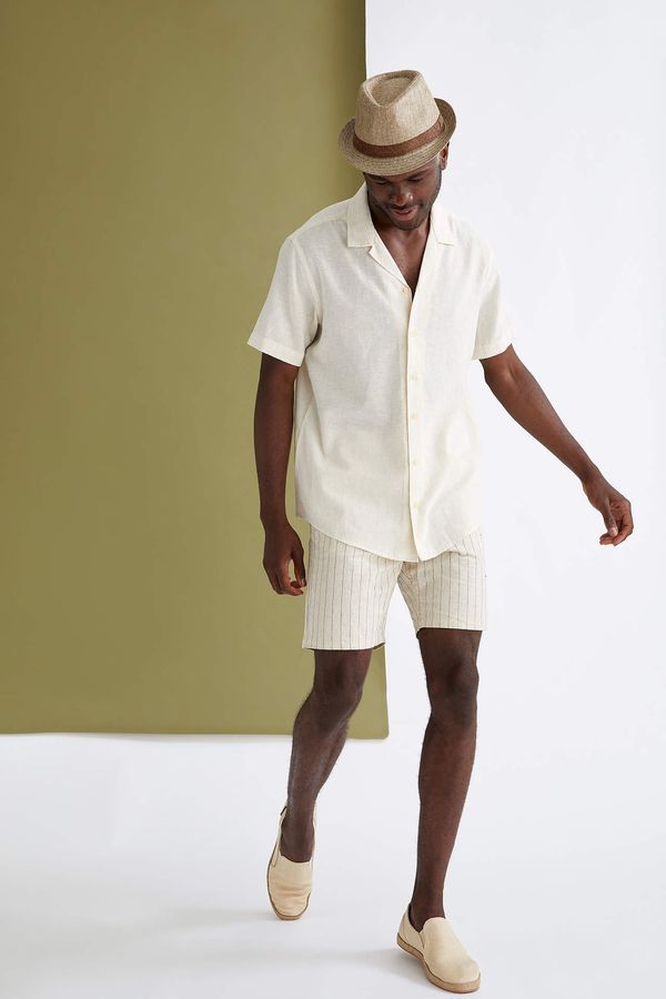 DEFACTO DEFACTO Regular Fit Linen Striped Bermuda Shorts